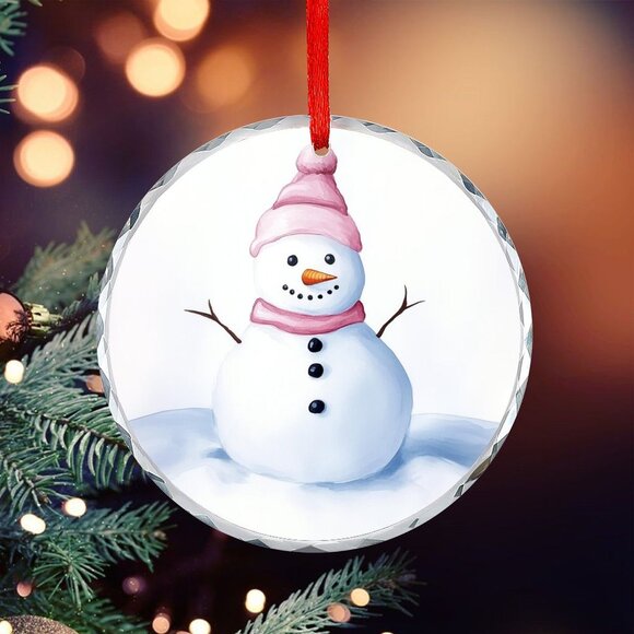 NEW - Glass Circular Ornament Pendant - Snowman - Picture 3 of 8
